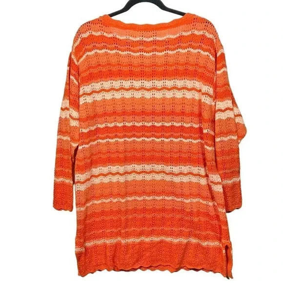 Vintage Diane Von Furstenberg Oversized Orange Striped Crochet Knit Sweater, 1X - Picture 8 of 8